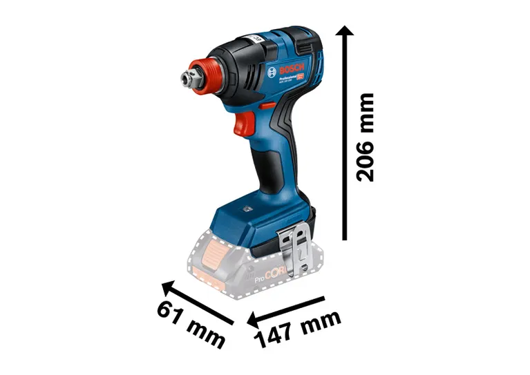 Șurubelniță de impact Bosch GDX 18V-200 cu dimensiunile afișate.