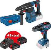 Kit combinat Bosch GBH 18V-26 și GSR 18V-50 cu baterii și încărcător.