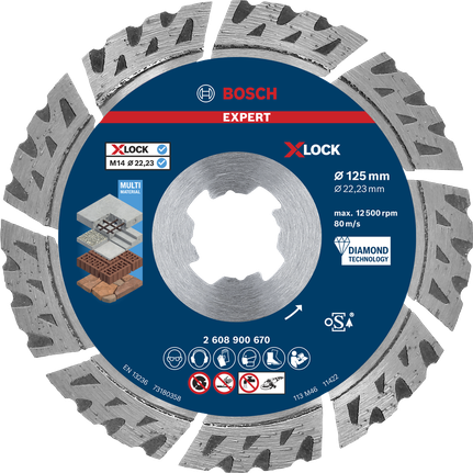 Disc de tăiere diamantat Bosch EXPERT MultiMaterial X-LOCK 125 mm.