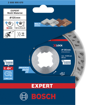 Disc diamantat de tăiere Bosch EXPERT MultiMaterial X-LOCK 125×22,23×2,4×12 mm.