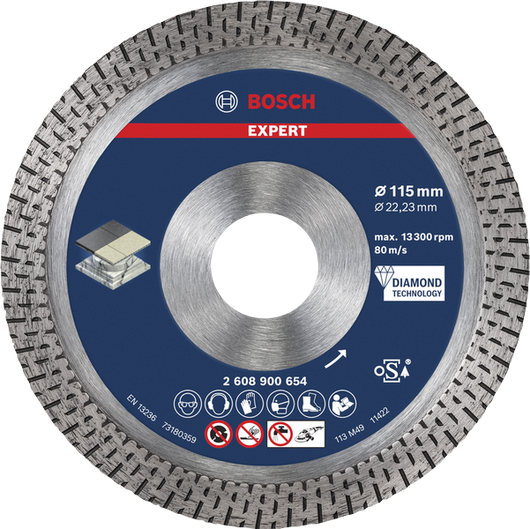 Disc de tăiere diamantat Bosch EXPERT HardCeramic, 115 mm.