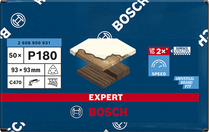 Șmirghel delta Bosch C470 P180 93×93mm, pachet de 50.
