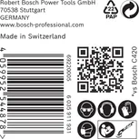 Etichetă de siguranță și etichetă de produs pentru șmirghelul Bosch C420.