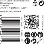 Etichetă Bosch pentru șmirghel EXPERT C470 cu pictograme de siguranță.