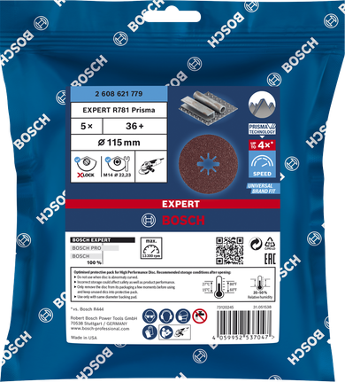 Disc de șlefuit cu fibră Bosch EXPERT R781 Prisma Ceramic X-LOCK 115 mm.