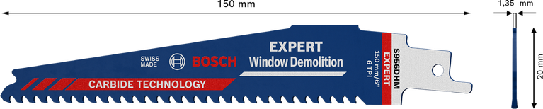 Lamă de ferăstrău sabie din carbură Bosch EXPERT pentru demolarea ferestrelor.