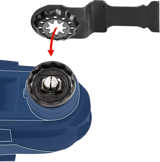 Accesoriul oscilant al sculei este aliniat pentru instalare pe capul sculei.