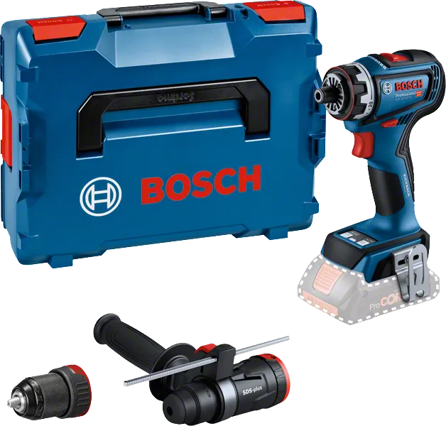 Set de mașina de găurit cu acumulator Bosch GSR 18V-90 FC cu accesorii.