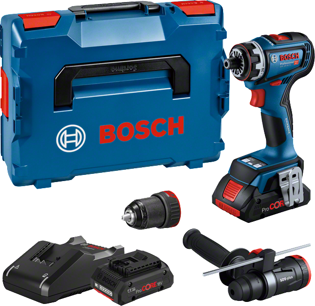 Set de mașina de găurit cu acumulator Bosch GSR 18V-90 FC cu accesorii.