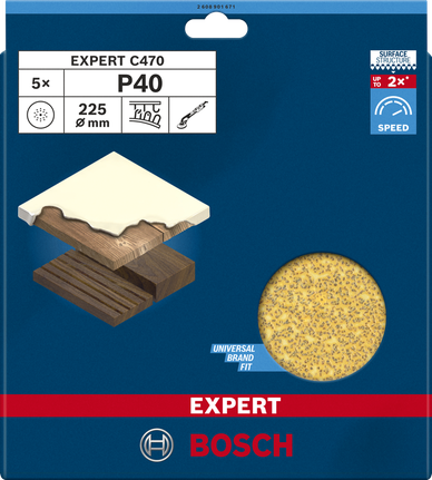 Șmirghel Bosch EXPERT C470 225 mm P40 pentru șlefuirea rapidă a lemnului.