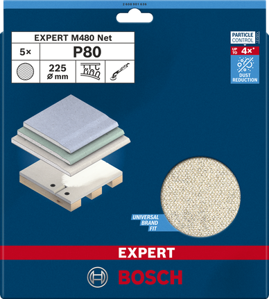 Plasă de șlefuit Bosch EXPERT M480, 225 mm, granulație 80, pachet.