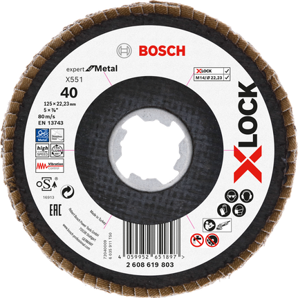 Disc lamelar Bosch X-LOCK X551 pentru metal, granulație 40.