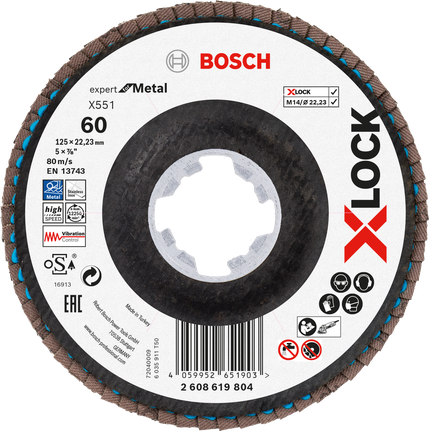 Disc de șlefuit metalic Bosch X-LOCK X551, granulație 60.
