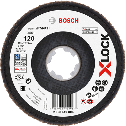 Disc lamelar Bosch X-LOCK X551 pentru metal, granulație 120.
