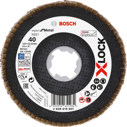 Disc lamelar Bosch X-LOCK X551 pentru metal, granulație 40.
