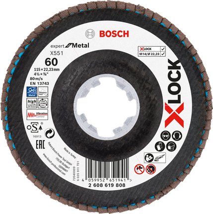 Disc lamelar Bosch X-LOCK X551 pentru metal, granulație 60.
