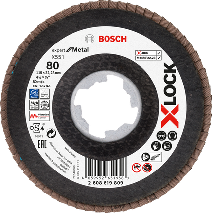 Disc lamelar Bosch X-LOCK X551 pentru metal, granulație 80.