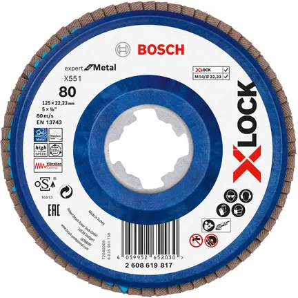 Disc lamelar Bosch X-LOCK X551 pentru metal, granulație 80.