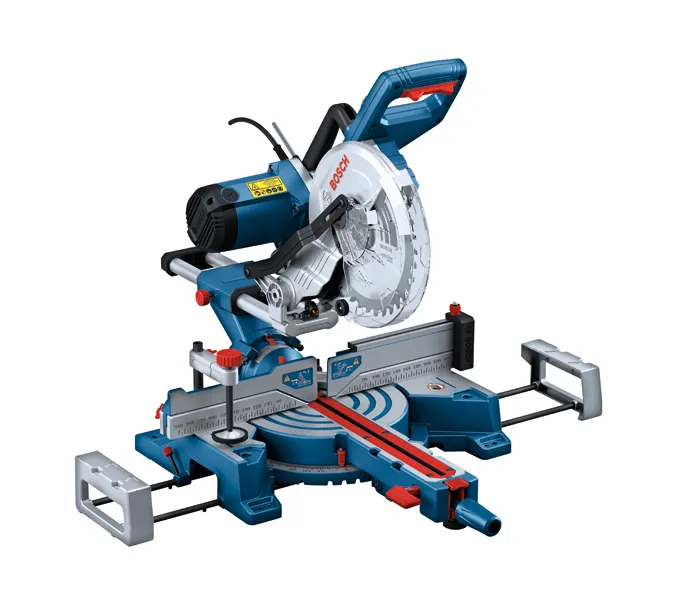 Fierăstrău circular cu mitră Bosch GCM 254 D cu ghidaj unghiular reglabil.
