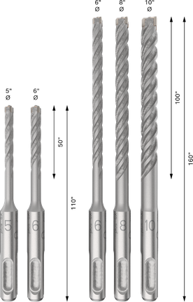 Set de 5 burghie percutoare Bosch SDS plus-5X, dimensiuni asortate.
