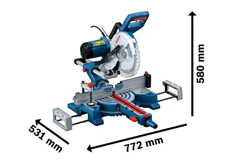 Fierăstrău circular cu mitră Bosch GCM 254 D cu unghiuri de tăiere reglabile.