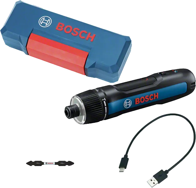 Șurubelniță fără fir Bosch Go 3 cu husă și cablu USB.