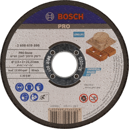 Disc de tăiat piatră Bosch PRO 115 mm pentru zidărie.