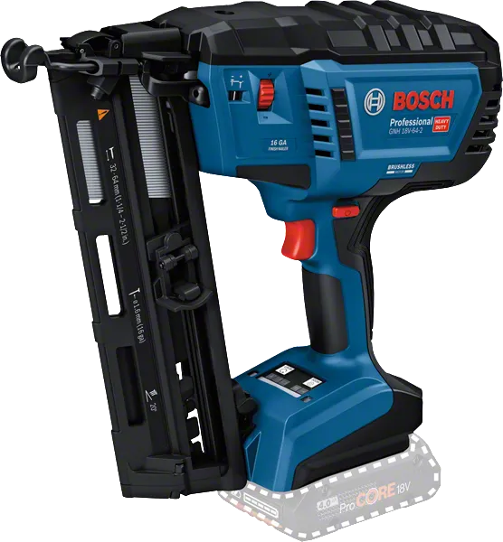 Pistolet de batut cuie fără fir Bosch GNH 18V-64-2, calibrul 16.
