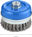 Perie cupă groasă Bosch PRO Metal 100 mm pentru polizoare unghiulare.