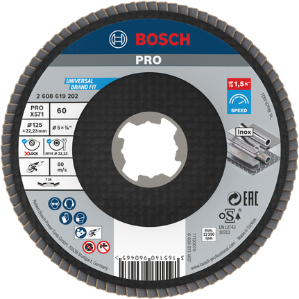 Disc lamelar Bosch PRO X571 125 mm G60 X-Lock pentru metal.