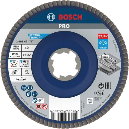 Disc lamelar Bosch PRO X571 125 mm G40 X-Lock pentru metal.