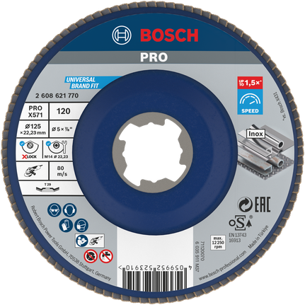 Disc lamelar Bosch PRO X571 125 mm G120 X-Lock pentru metal.