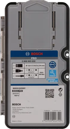 Set chei tubulare de impact Bosch PRO cu adaptor, 7 piese.