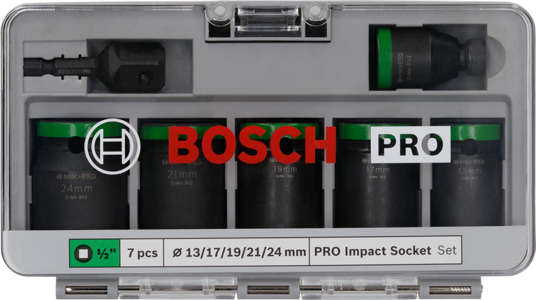 Set chei tubulare de impact Bosch PRO cu adaptor, 7 piese.