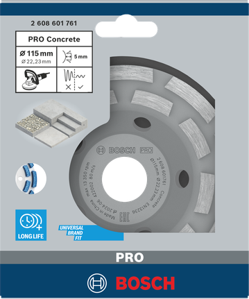 Cap de șlefuire beton Bosch PRO 115 mm pentru potrivire universală.