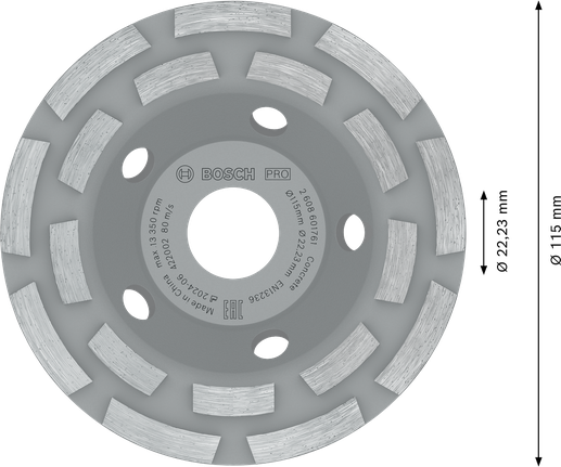 Cap de șlefuire a betonului Bosch PRO 115 mm pentru șlefuirea suprafețelor.