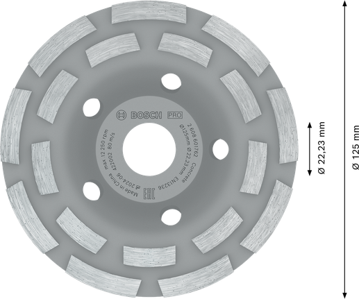 Cap de șlefuire a betonului Bosch PRO 125 mm pentru șlefuirea precisă a suprafețelor.