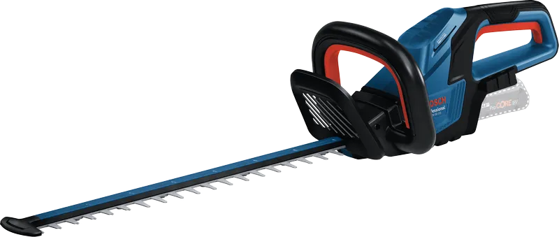 Mașină de tuns gard viu fără fir Bosch GHE 18V-50, mâner ergonomic.