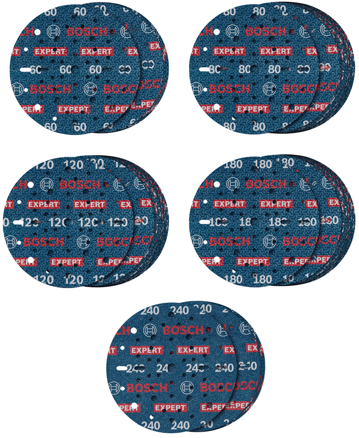 Set discuri de șlefuit cu folie Bosch EXPERT O780, 55 de bucăți.