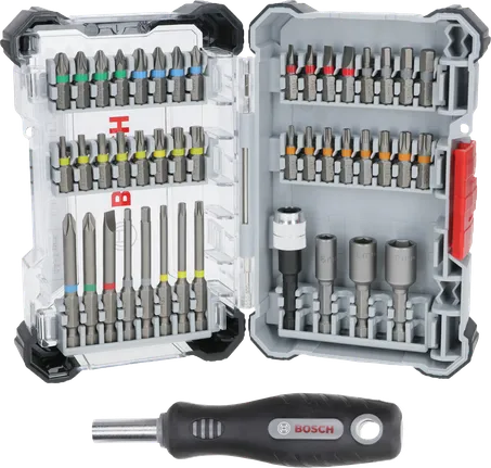 Set biți de șurubelniță Bosch extra rigide 44+1 buc. în cutie.
