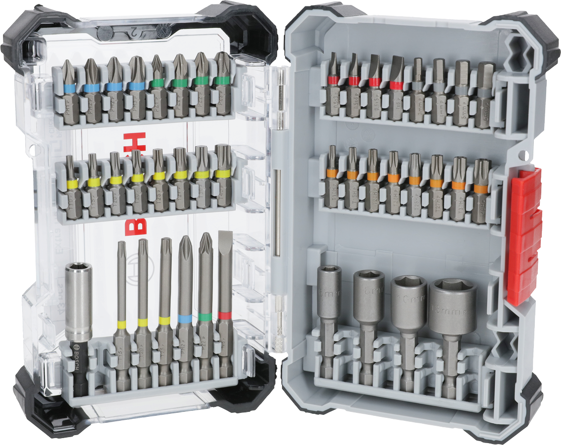 Set de biți de șurubelniță Bosch extra rigide, 43 de bucăți în cutie.