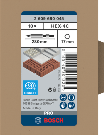 Daltă Bosch PRO HEX 17 mm cu vârf, 280 mm, 10 buc.