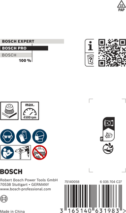 Perie de curățare tip cupă Bosch PRO din oțel inoxidabil, tijă dreaptă de 60 mm.