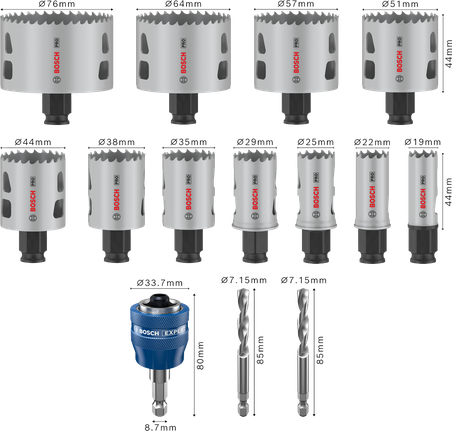 Set carotă Bosch PRO Multi Material PC Plus, 14 buc.