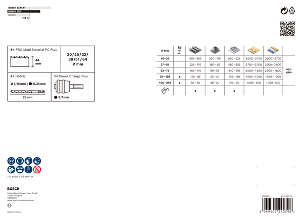Set carotă Bosch PRO Multi Material PC Plus, 9 buc.
