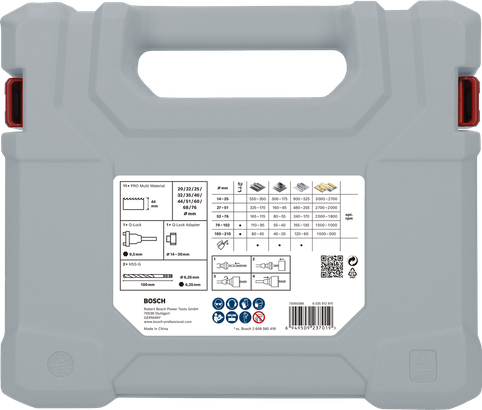 Set arbore carotă Bosch PRO multimaterial Q-Lock, 15 buc.