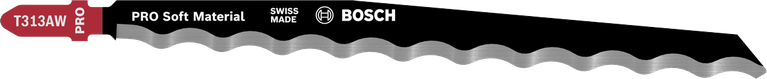 Lamă de ferăstrău pendular Bosch PRO Soft Material T313AW cu muchie zimțată.