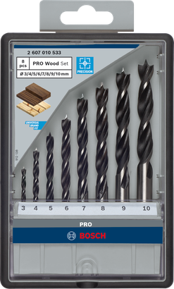 Set de burghie Bosch PRO Wood cu vârf brad, 8 piese.