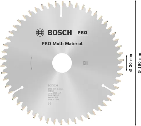 Lamă de ferăstrău circular Bosch PRO Multi Material, 190 mm.