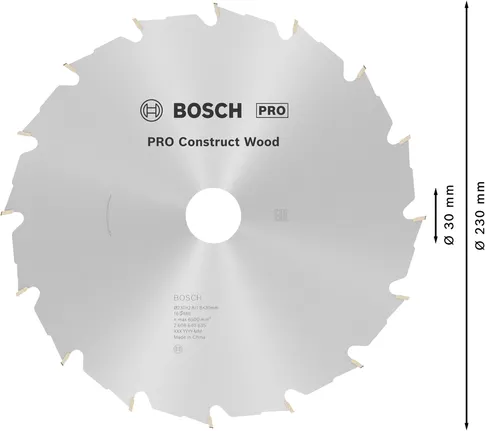 Lamă de ferăstrău circular pentru lemn Bosch PRO Construct, 230 mm.